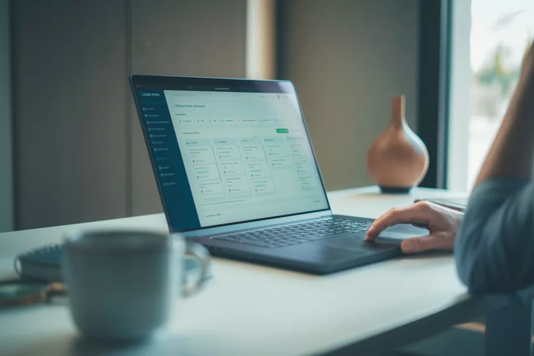 Person working on a laptop at a desk